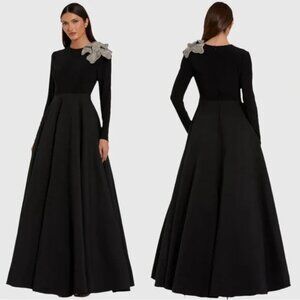 Mac Duggal 11832 Black Long Sleeve Ball Gown Taffeta 3D Rhinestone Flower 14